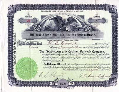 stockcertificate middletown& cecilton railroad