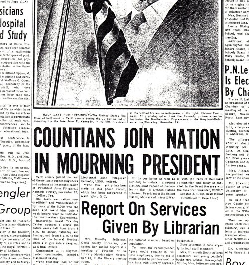 Cecil County mourns President John F. Kennedy, after the assassination.