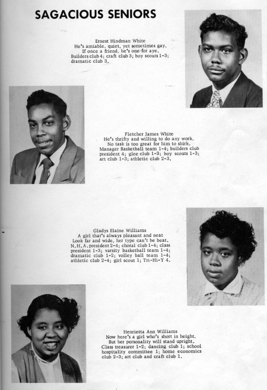 Fletcher James White in the 1953 George Washington Carver High School Yearbook.  