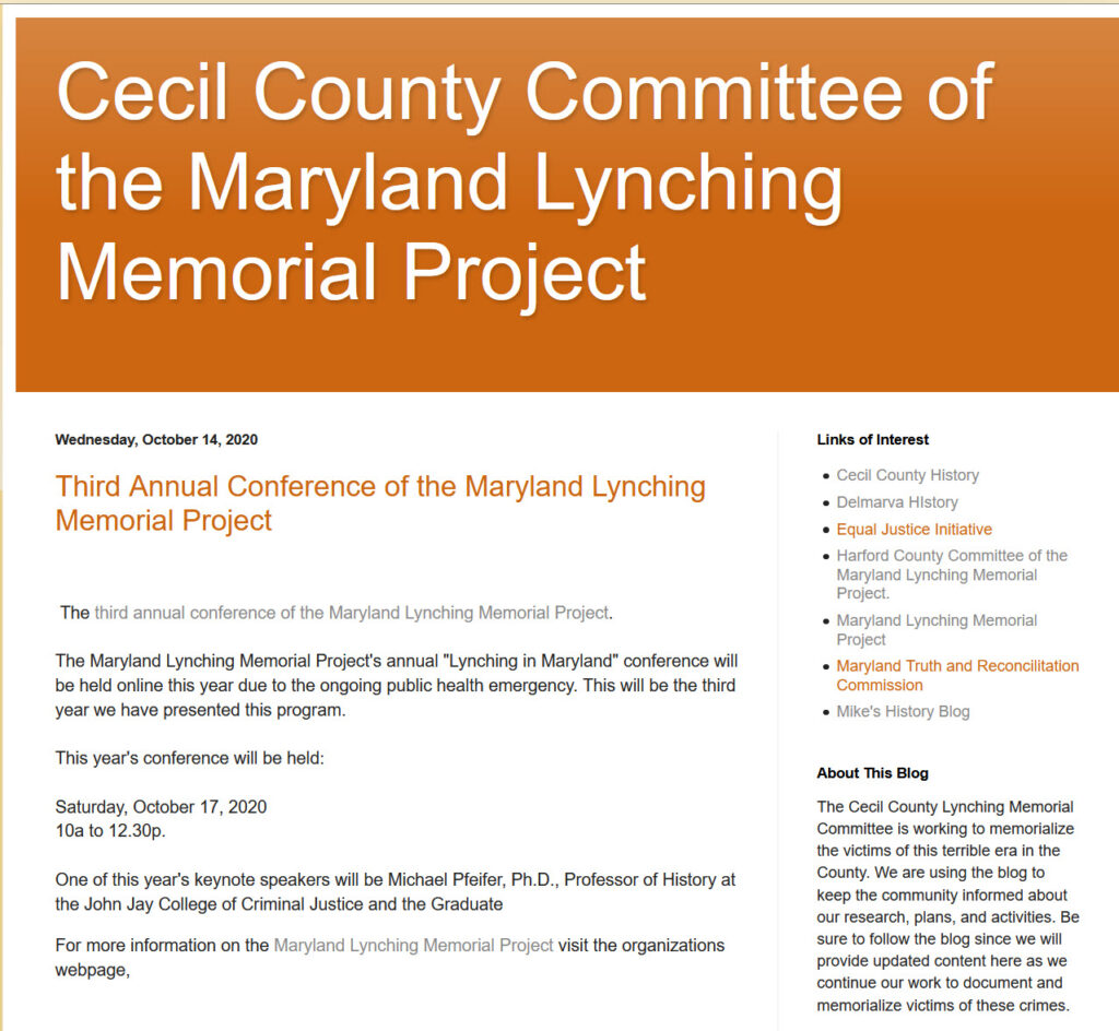 cecil county county committee of the maryland lynching memorial project.