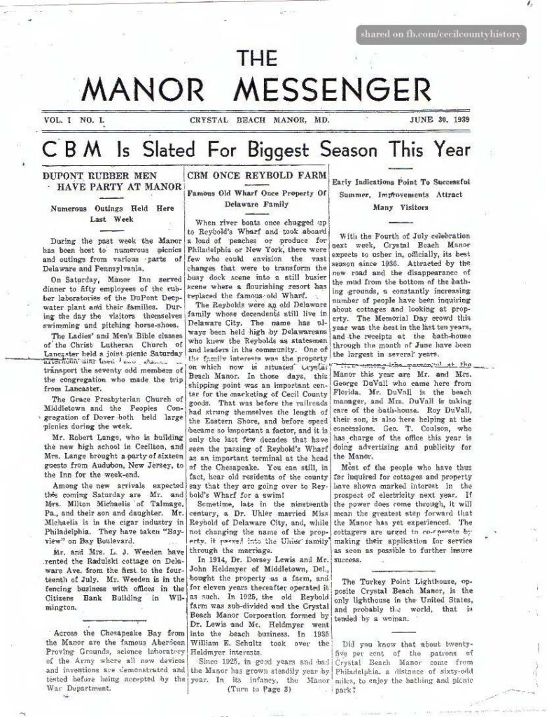 Crystal Beach newsletter, the Manor Messenger