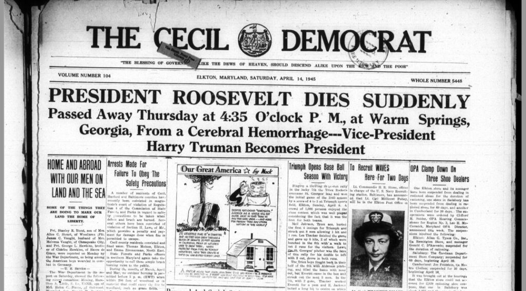 Cecil Democreat announced death of President Roosevelt