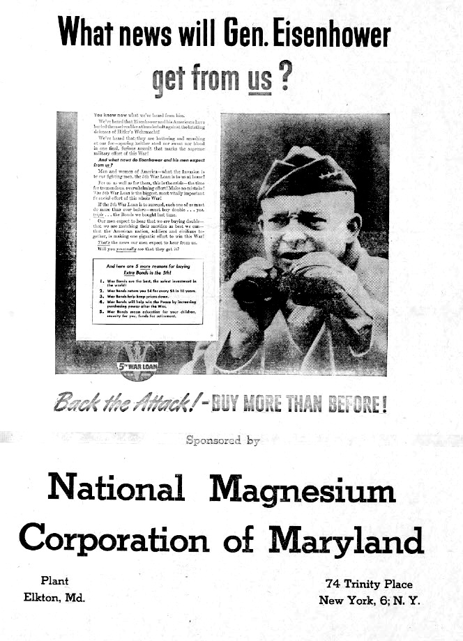Back the invasion of France; National Magneiusm Corporation of Maryland, Elkton
