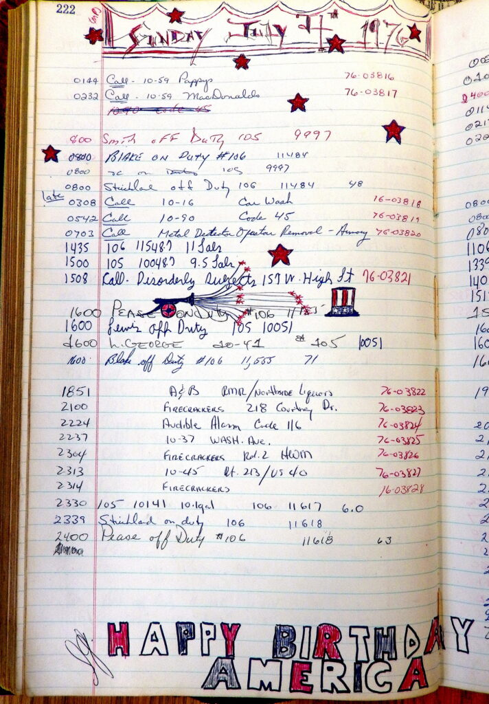 Elkton police blotter, July 4, 1976, doodling