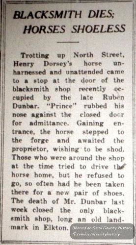 Ruben Dunbar blacksmith elkton